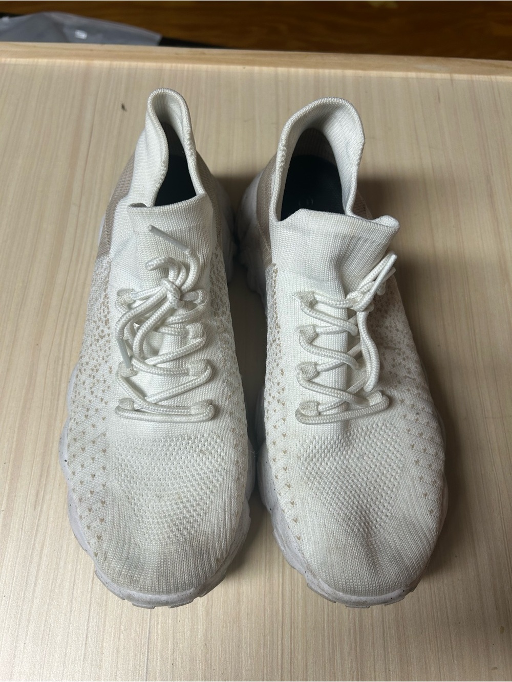Women’s Breathable Knit Sneakers - Cream Lace-Up Comfort